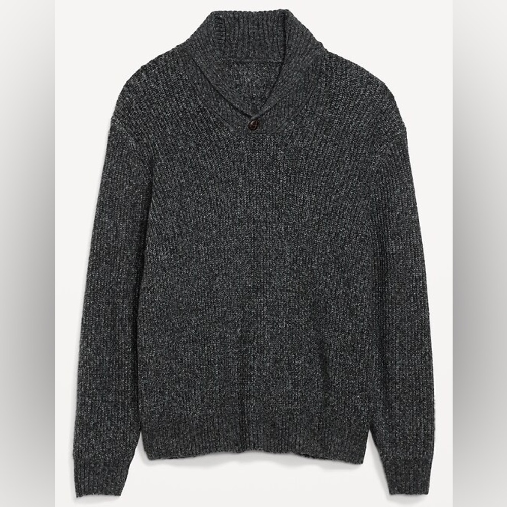 Old Navy Men’s Charcoal Grey Textured-Knit Shawl-Collar Sweater, Size Medium